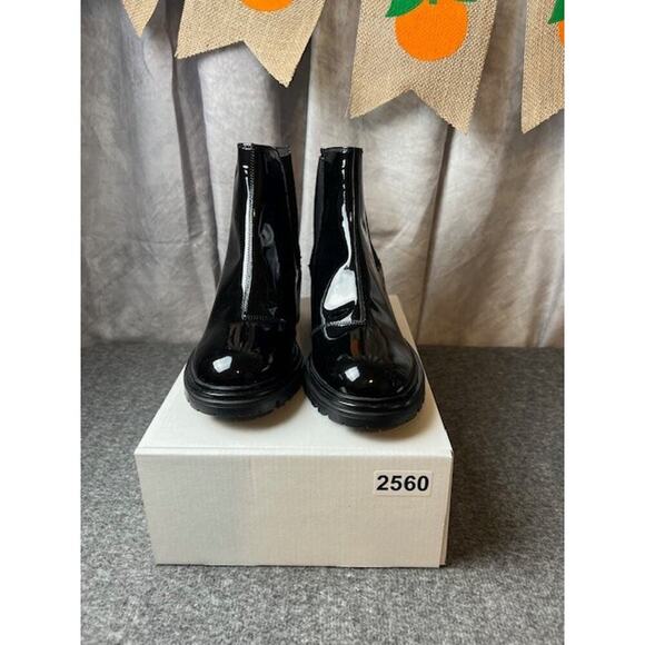 GEOX Glossy Patent Leather Chelsea Boots Block Heel Lug Sole D46QCF Size 36 - Picture 9 of 9